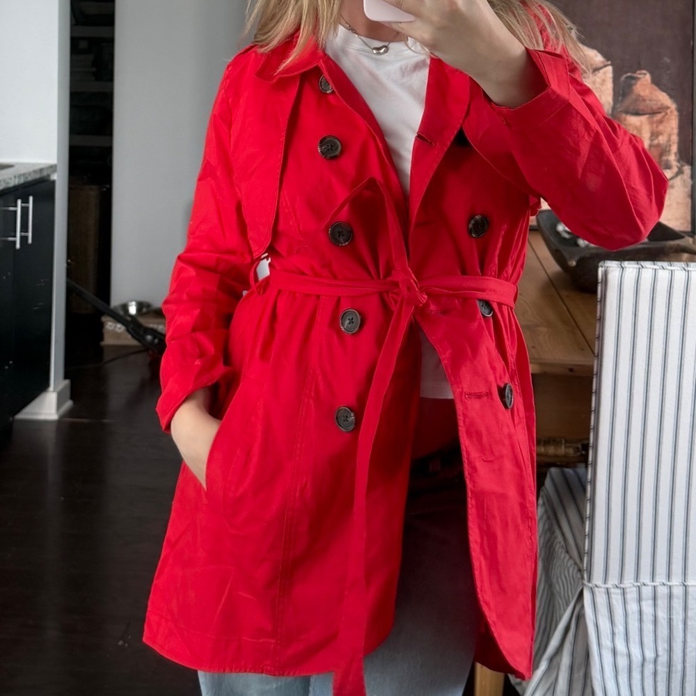 Cabi Women's Red Cotton Double-Breasted Trench Coat